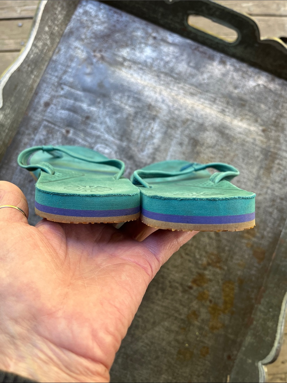 UGG Teal Suede Flip Flop Sandals - Picture 5 of 11